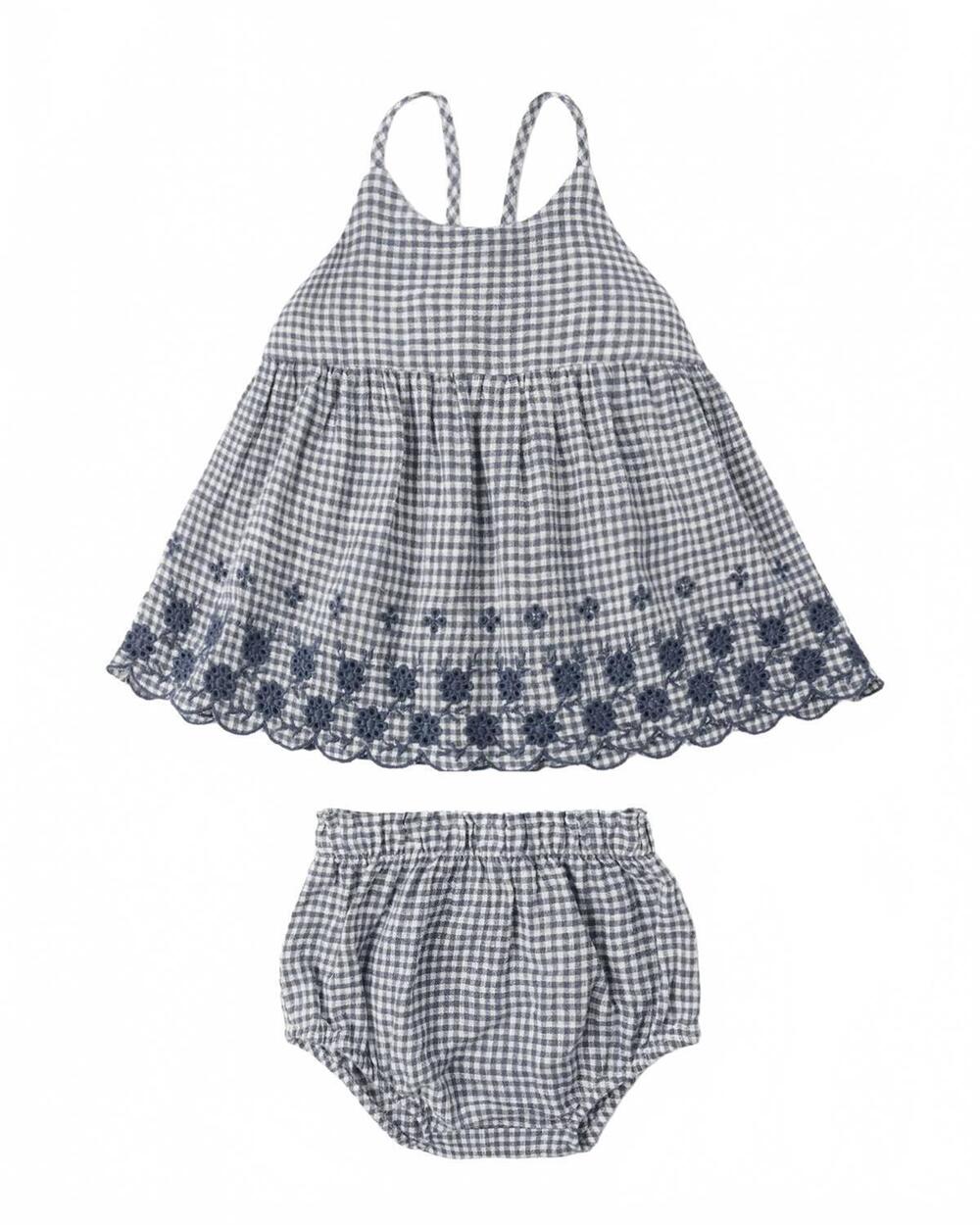 NEW RYLEE + CRU girl's zenni matching set in marine gingham